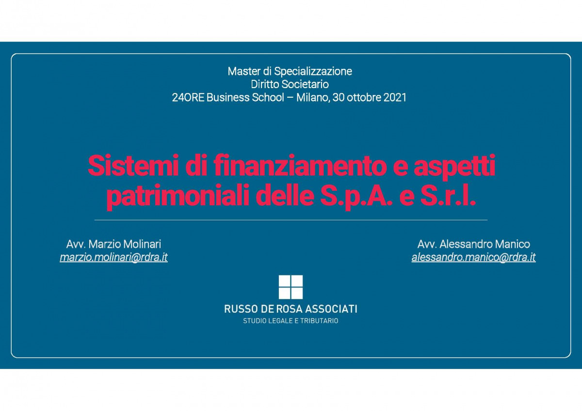 Marzio Molinari and Alessandro Manico held a lecture at 24Ore Business School' Company Law Master