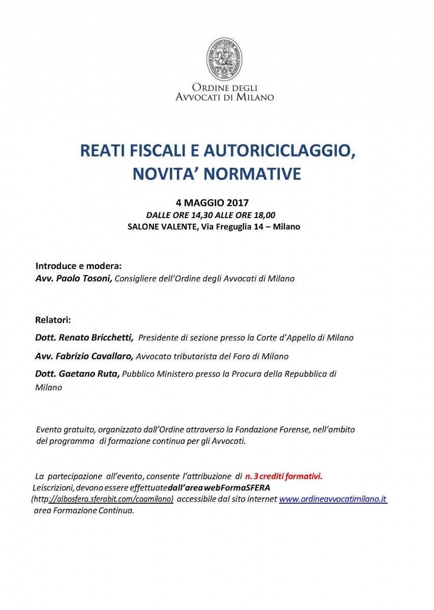 Fabrizio Cavallaro speaker at Reati fiscali e autoriciclaggio, novità normative