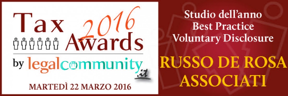 Russo De Rosa Associati: premio come "Studio dell'anno Best Practice Voluntary Disclosure"